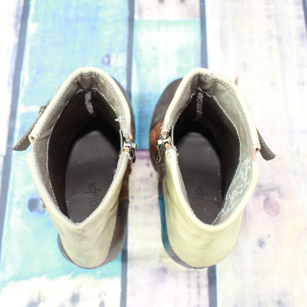 Two Lips Brown Leather Strappy Foldover Flatform Heeled Booties Size 9 - Picture 6 of 10